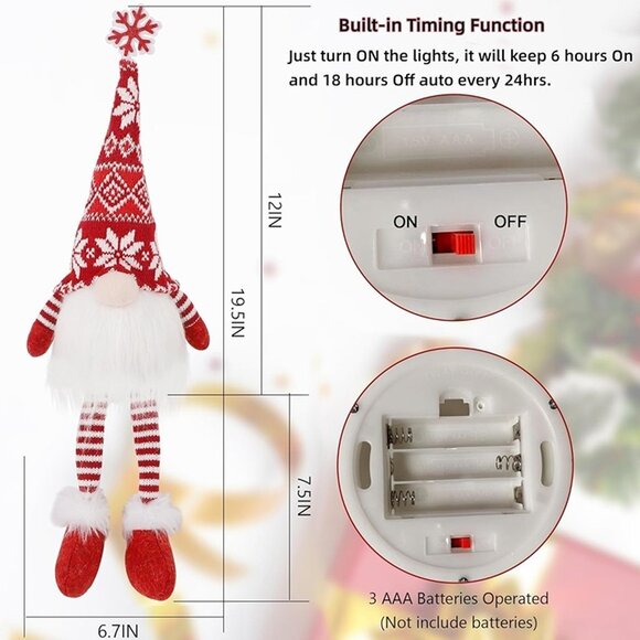 NEW 2 Pack Lighted Christmas Gnomes with Dangling Legs, 19.5Inch - Picture 6 of 10